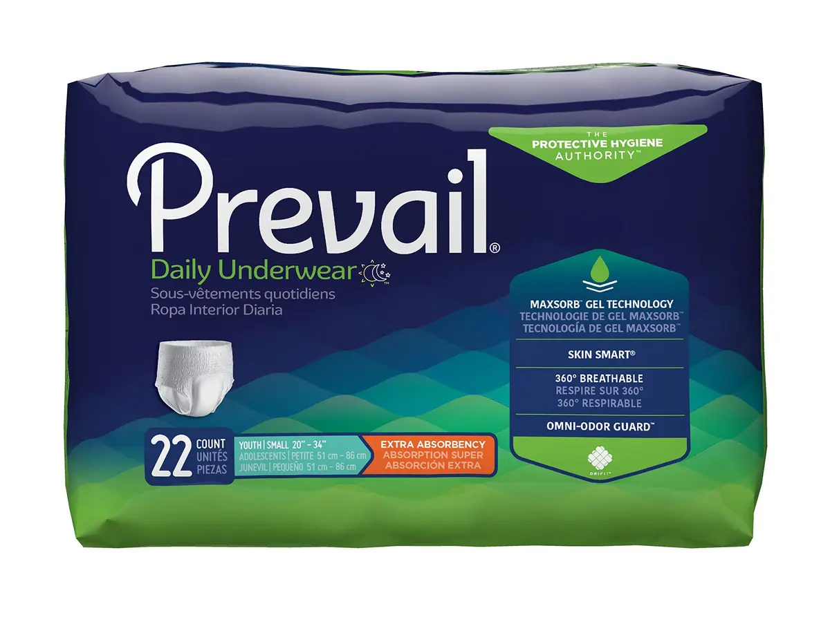 Prevail Daily Underwear Small Youth 22 Count | Moderate Absorbency Disposable Briefs - main product image