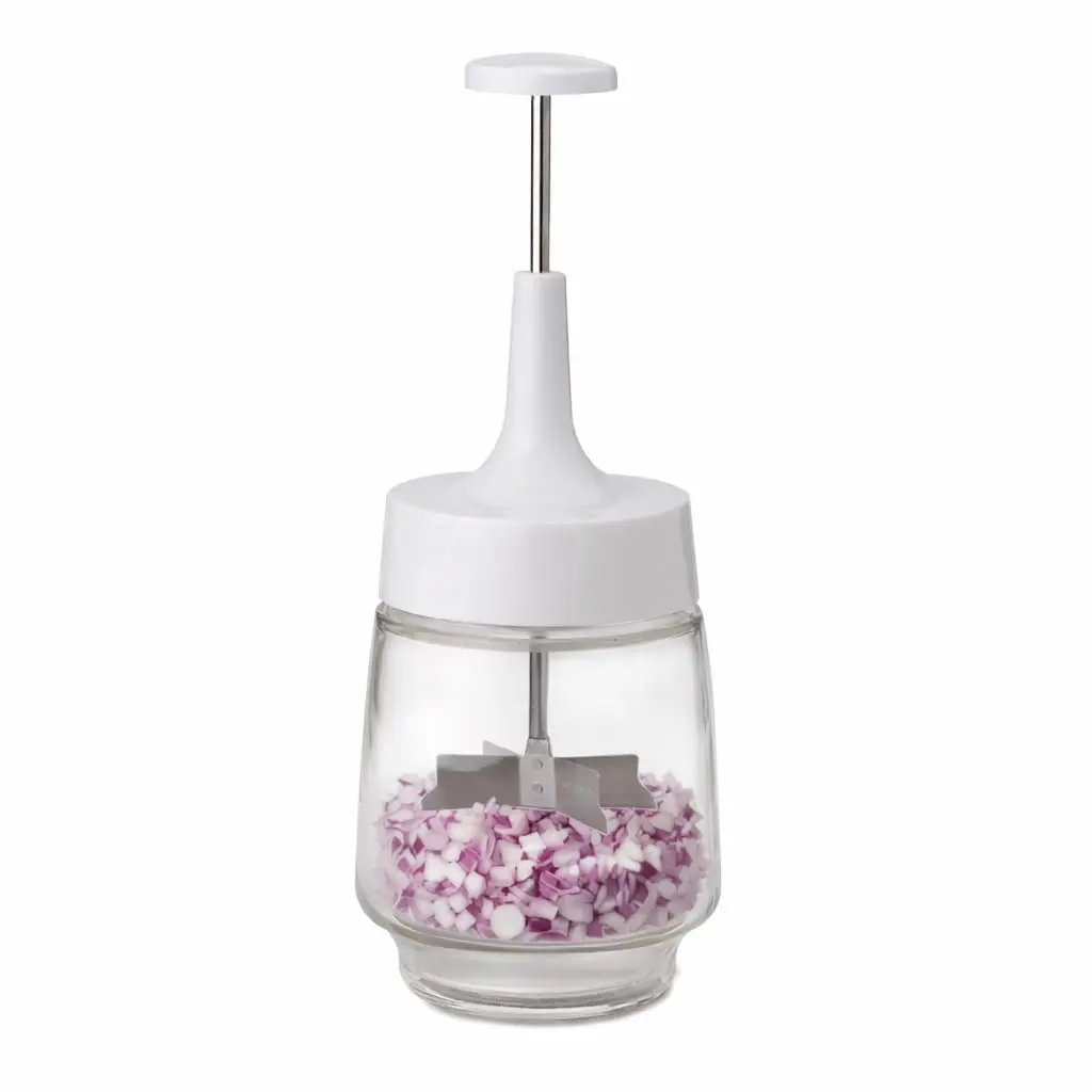 HIC Kitchen Old Fashioned Onion Chopper, Glass, 18/8 Stainless Steel Blades | Quick, Consistent Food Prep - main product image
