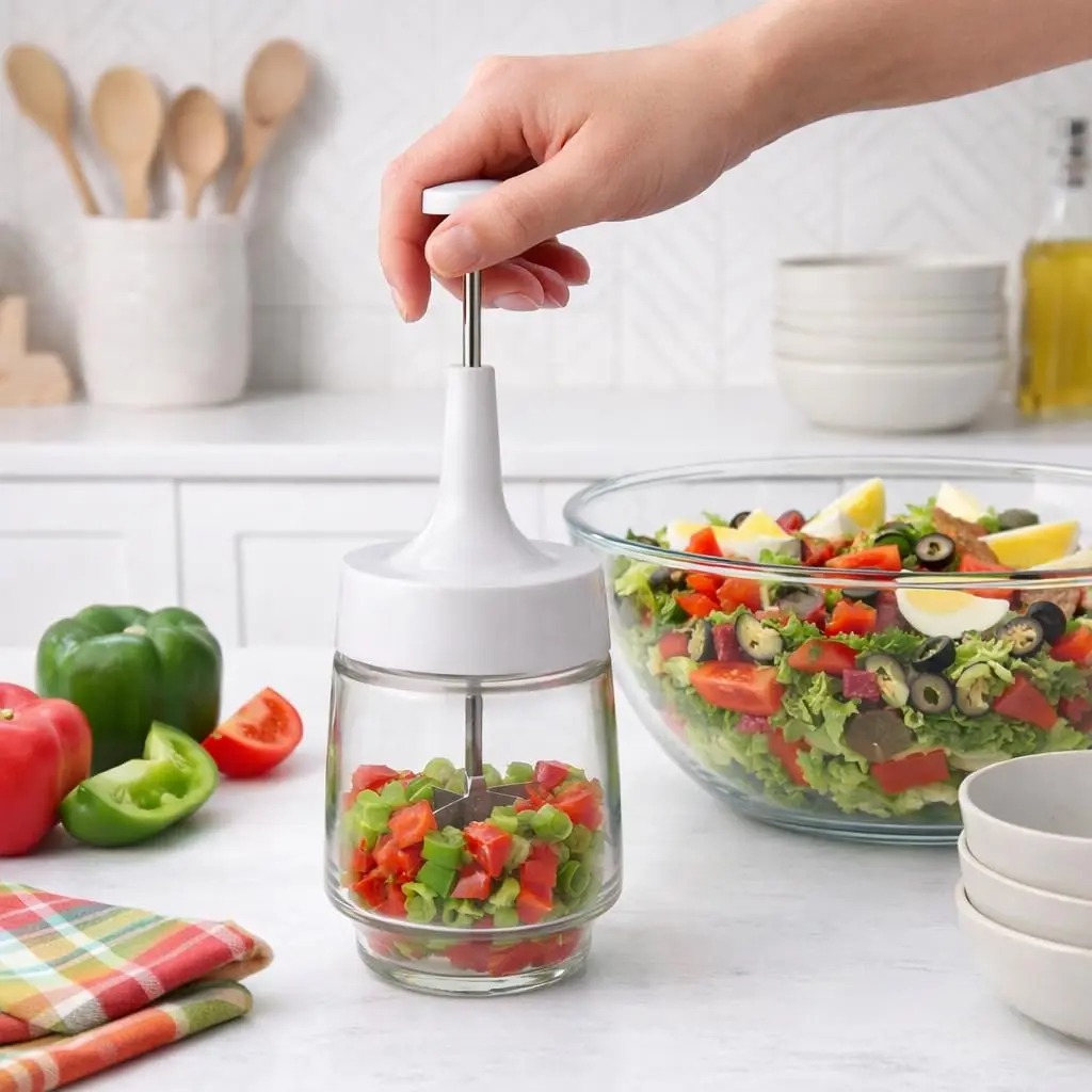 HIC Kitchen Old Fashioned Onion Chopper, Glass, 18/8 Stainless Steel Blades | Quick, Consistent Food Prep - view 2