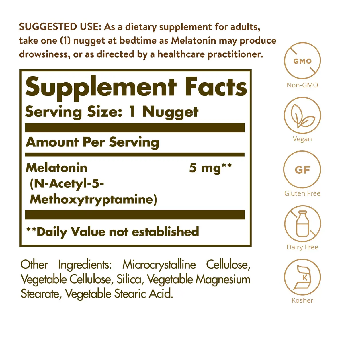 Solgar Melatonin 5 mg Nuggets 120 Count | Promotes Relaxation & Rest - view 2