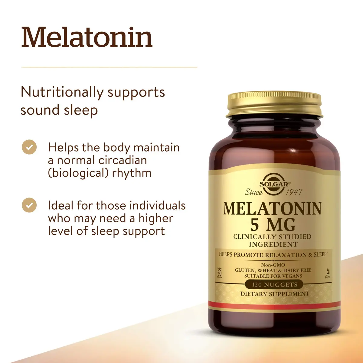 Solgar Melatonin 5 mg Nuggets 120 Count | Promotes Relaxation & Rest - view 3