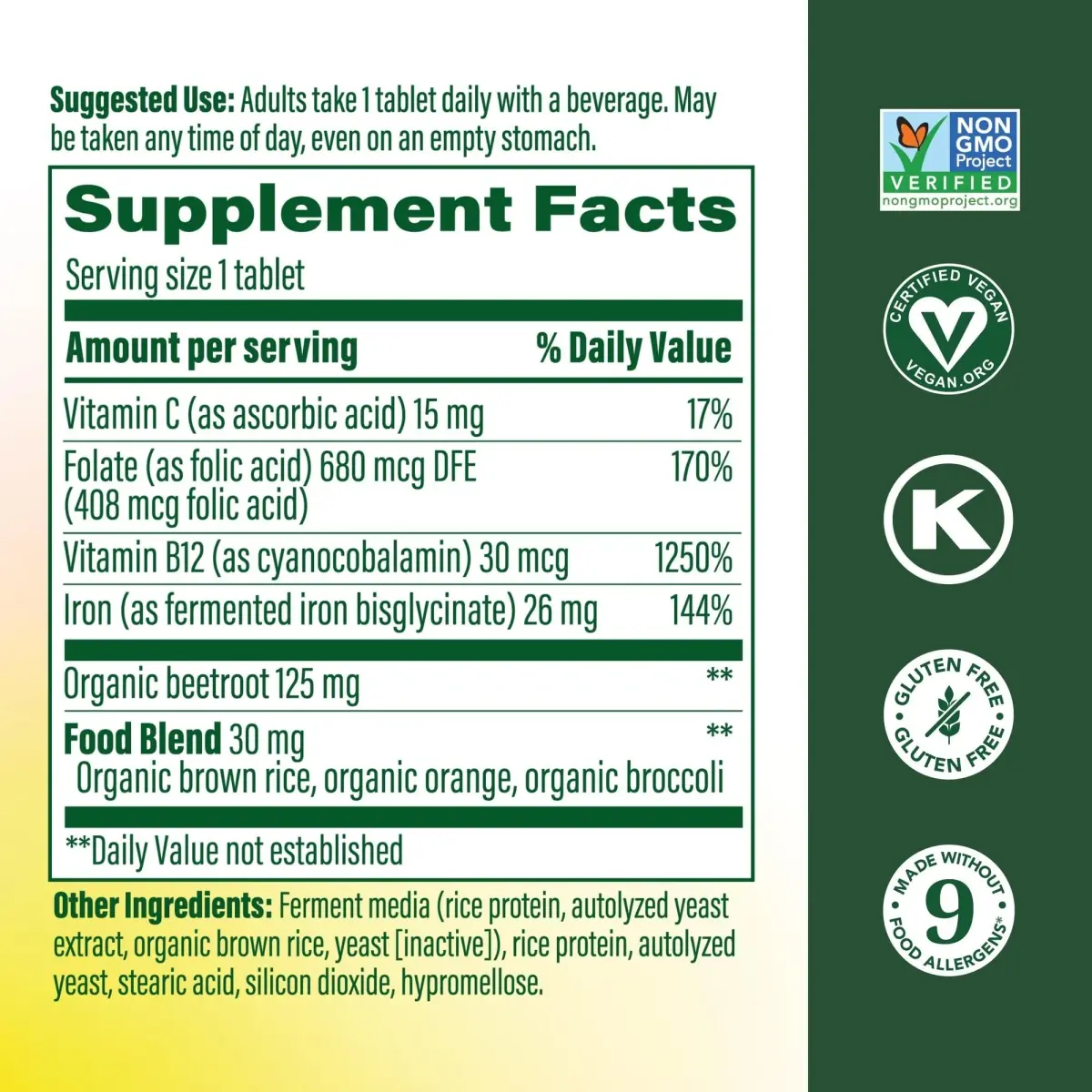 MegaFood Blood Builder Iron Supplement Vegan 180 Tablets | Energy Support with Iron Bisglycinate & B12 - view 3