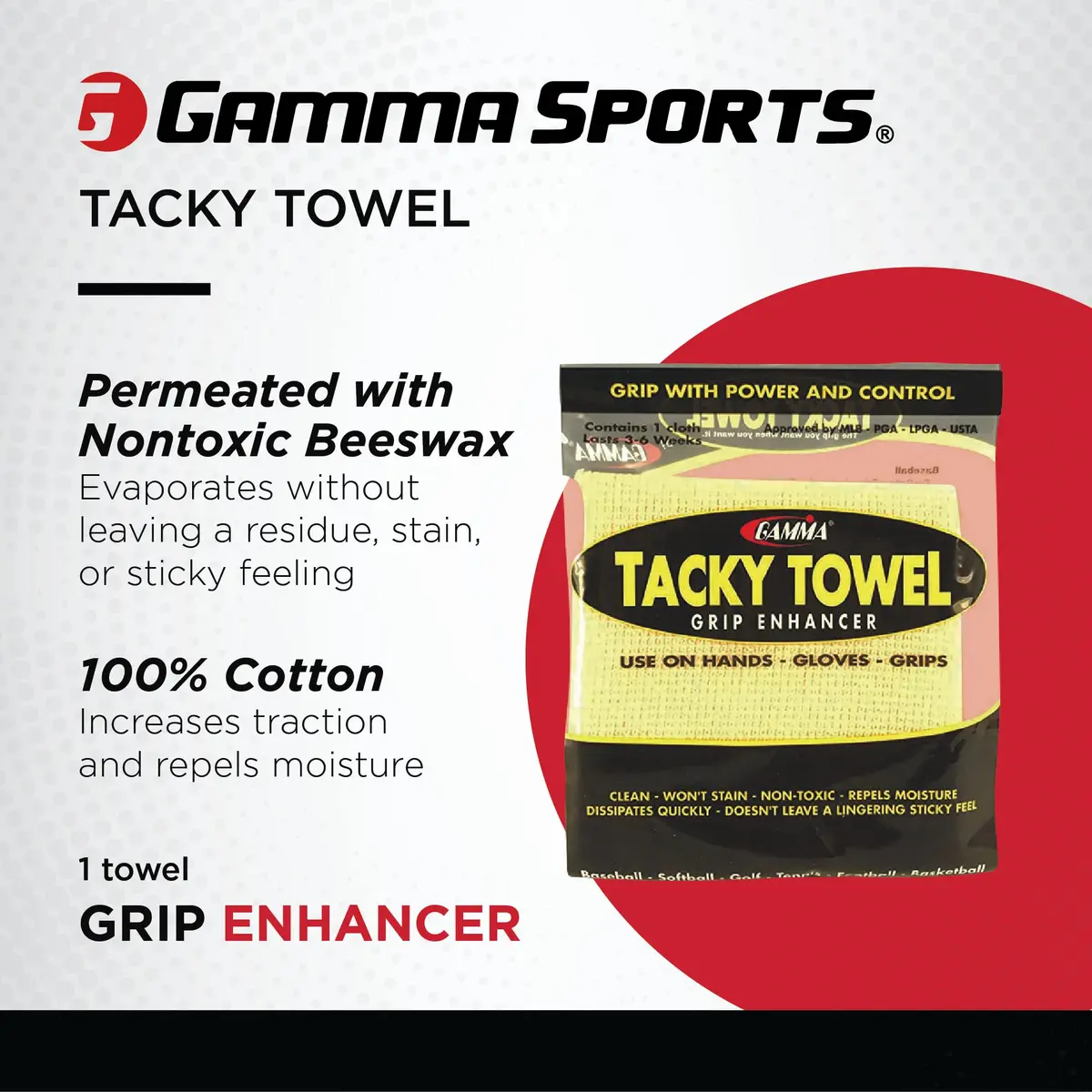 GAMMA Tacky Towel 8"x5" | Non-Toxic Grip Traction Enhancer for Tennis & Golf - view 2