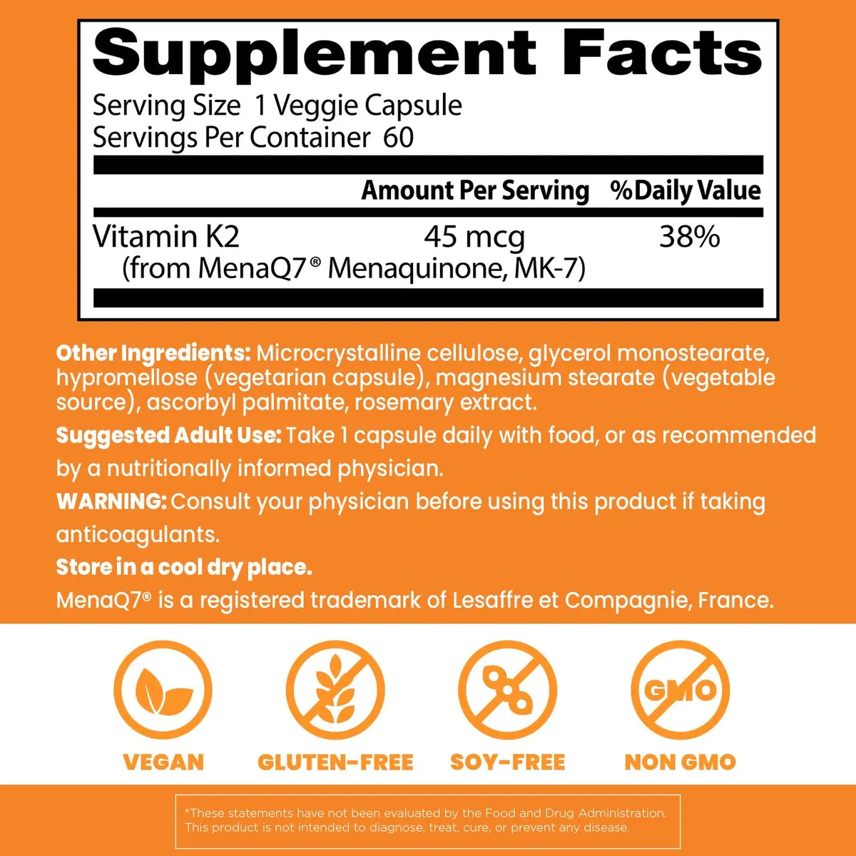 Doctor's Best Natural Vitamin K2 MK7 Supplement for Men & Women - Bone Health Support, 45 mcg Vitamin K-2 MK-7 Capsules with MenaQ7, Calcium Support, Non GMO, Vegan - 60 Veg Caps | Supports Bone & Soft Tissue - view 3