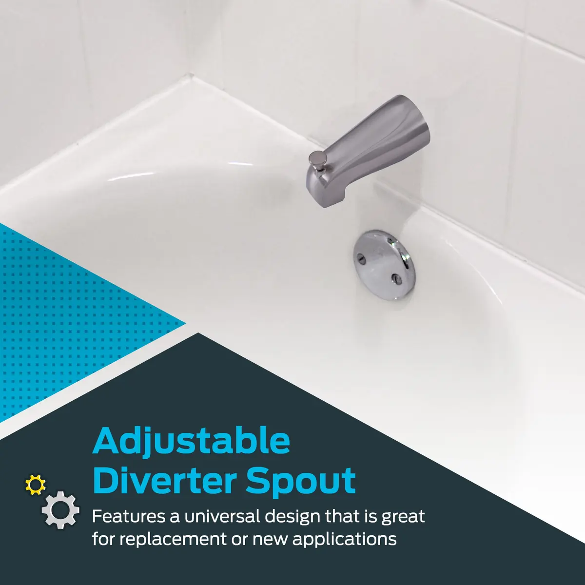 EZ-FLO Adjustable Diverter Spout 14.6 cm (5.75 inch) Chrome | Wall Mount Tub Faucet with Diverter - view 3