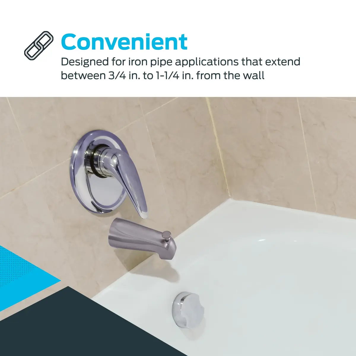 EZ-FLO Adjustable Diverter Spout 14.6 cm (5.75 inch) Chrome | Wall Mount Tub Faucet with Diverter - view 4