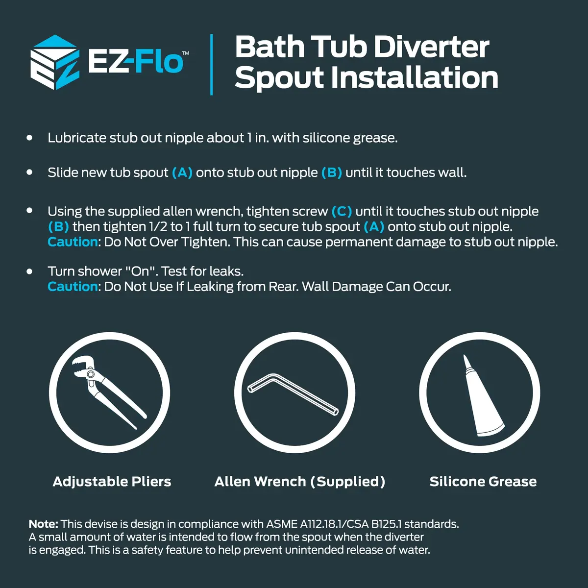 EZ-FLO Adjustable Diverter Spout 14.6 cm (5.75 inch) Chrome | Wall Mount Tub Faucet with Diverter - view 7
