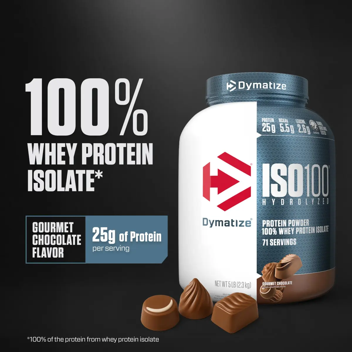 Dymatize ISO100 Whey Protein Powder Isolate, Gourmet Chocolate, 25g Protein, 5lb (2.27kg) | High Protein, Gluten-Free, Low Sugar - view 2