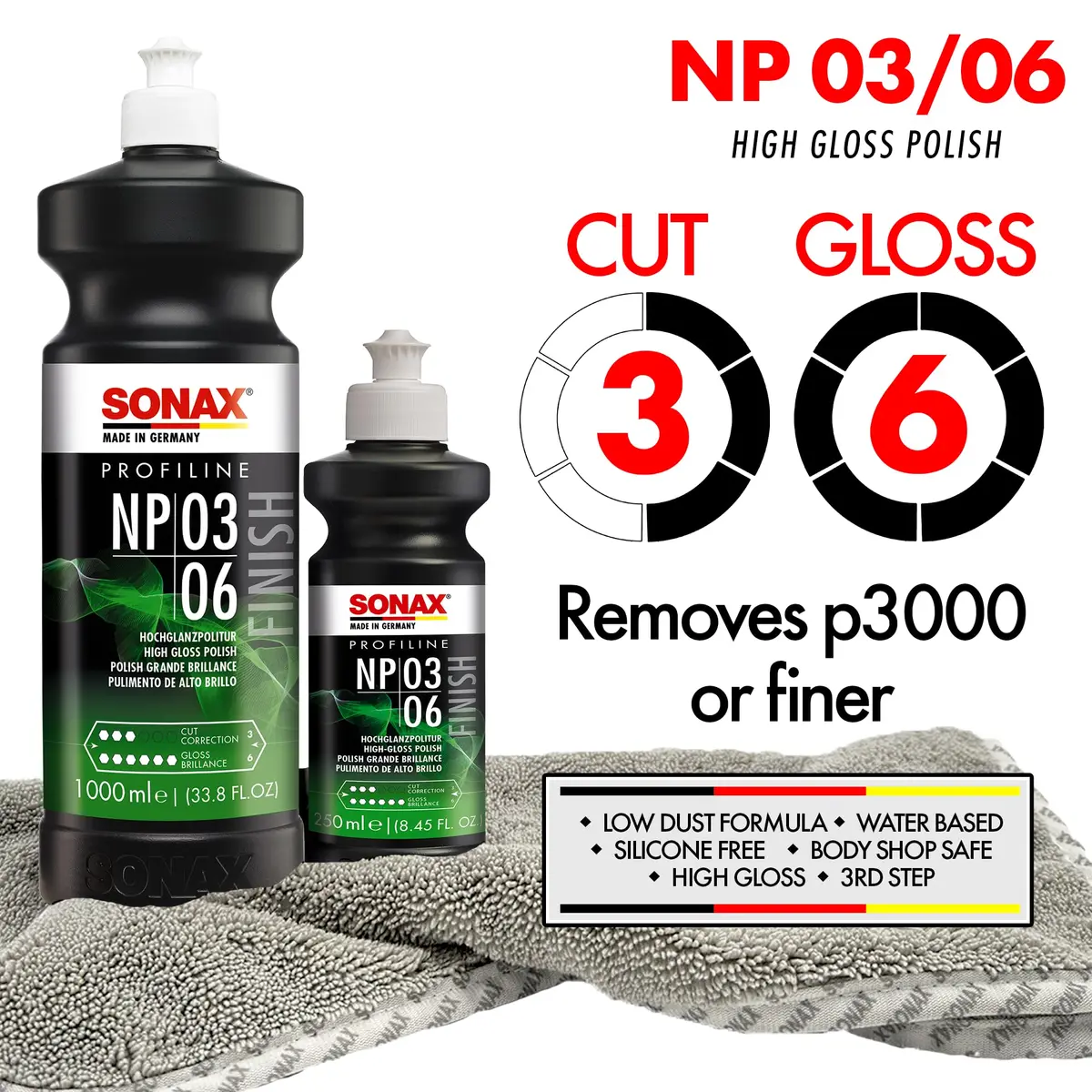 Sonax Nano Polish 03/06 (250 ml) | High-Gloss Car Paint Finish, Silicone-Free, Medium Abrasive (1500 grit) - view 2