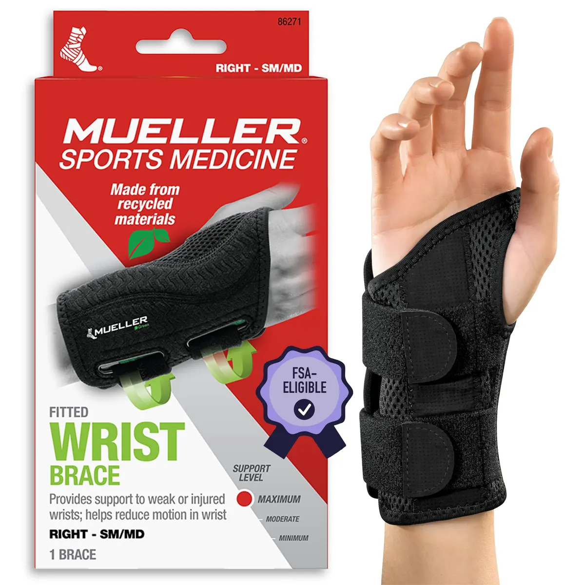 MUELLER Wrist Brace for Men & Women | Carpal Tunnel & Tendonitis Support, Small/Medium - main product image