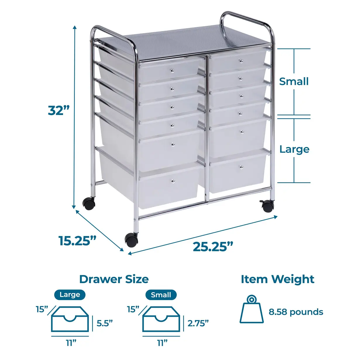 Honey-Can-Do 12-Drawer Rolling Cart 66cm (26in) | Mobile Organizer for Crafts & Office - view 5