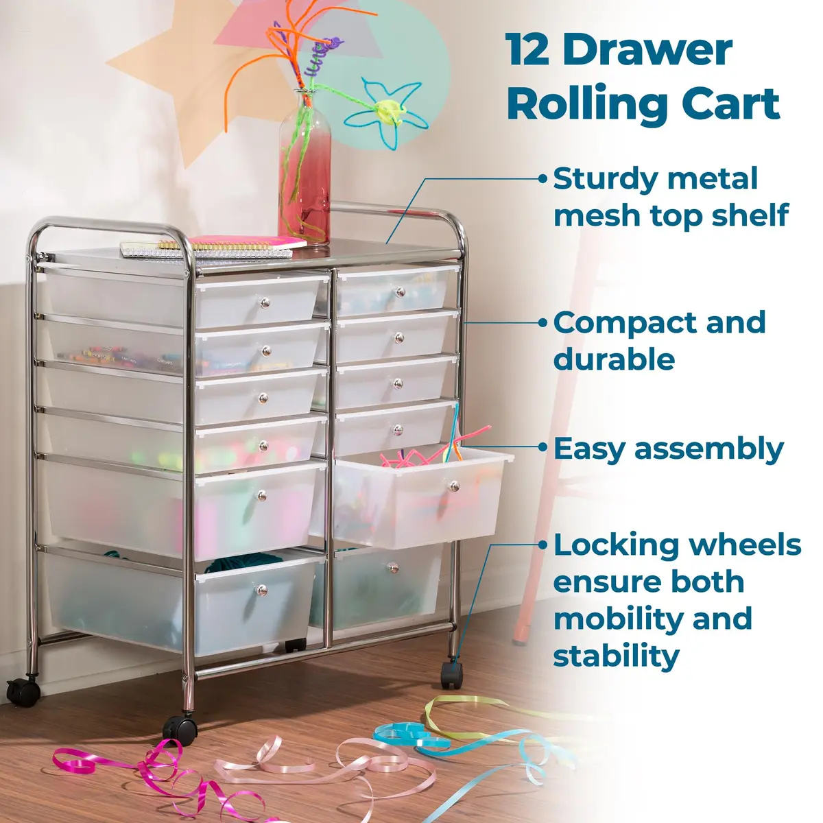 Honey-Can-Do 12-Drawer Rolling Cart 66cm (26in) | Mobile Organizer for Crafts & Office - view 7