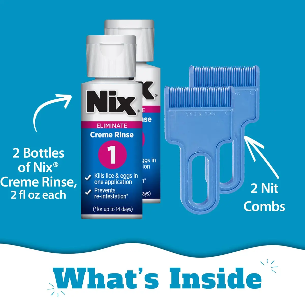 Nix Lice Treatment Family Pack Permethrin Crème Rinse 4 Fl Oz (2x2 Fl Oz Bottles) & 2 Lice Combs | Kills Lice and Eggs - view 3