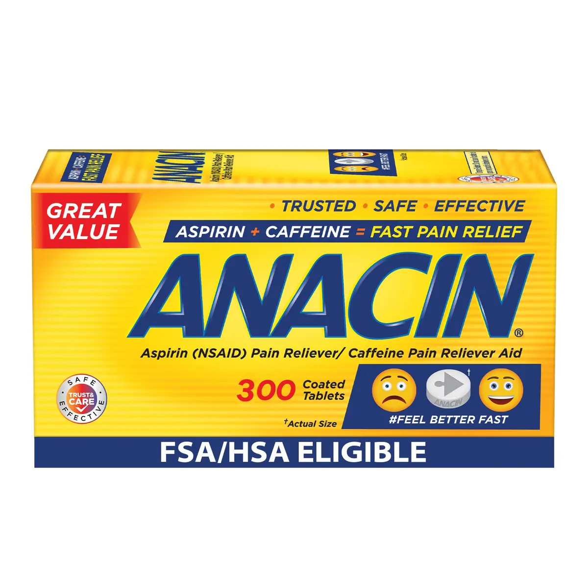 ANACIN Aspirin & Caffeine Tablets 300 Count | Fast Headache & Pain Relief - main product image