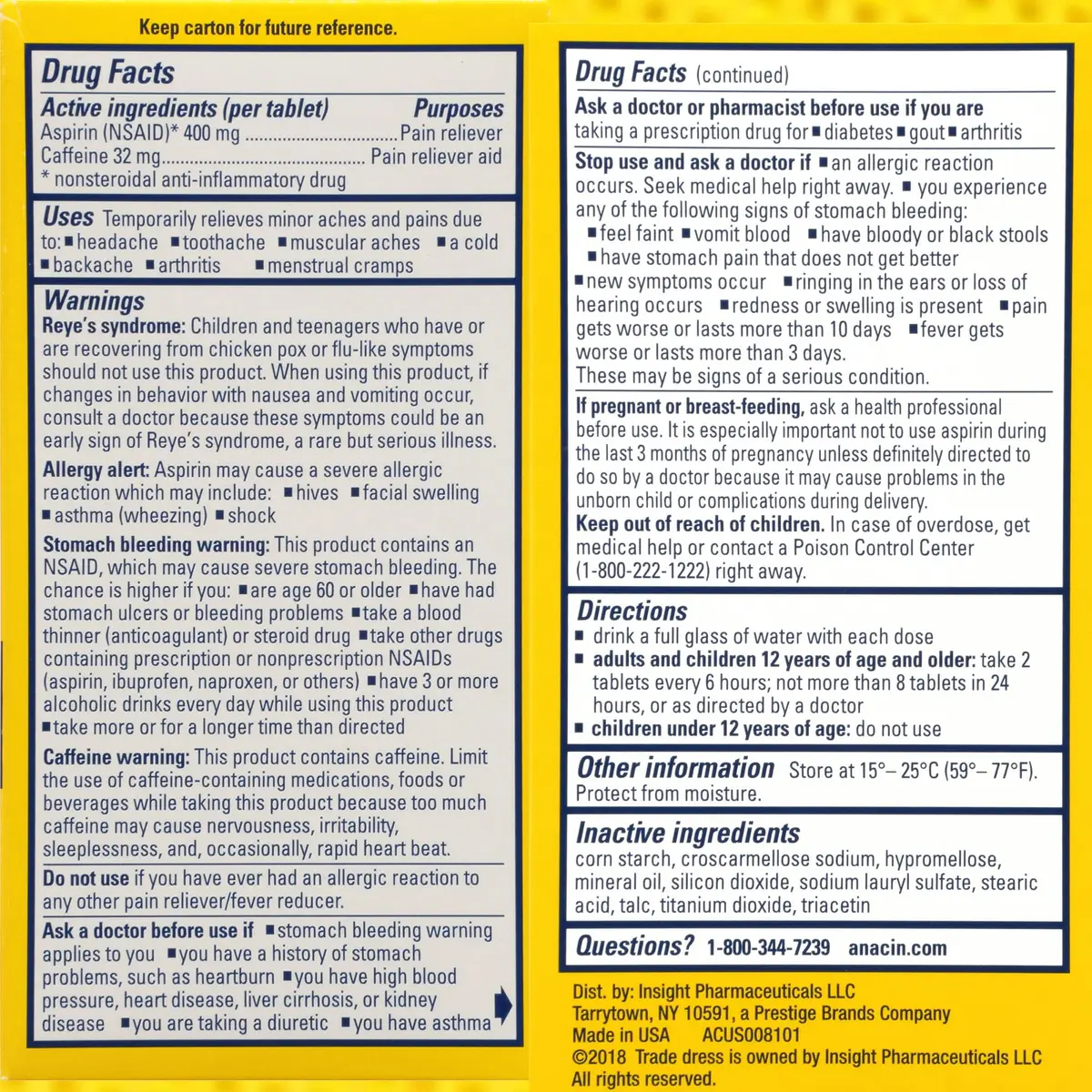 ANACIN Aspirin & Caffeine Tablets 300 Count | Fast Headache & Pain Relief - view 7
