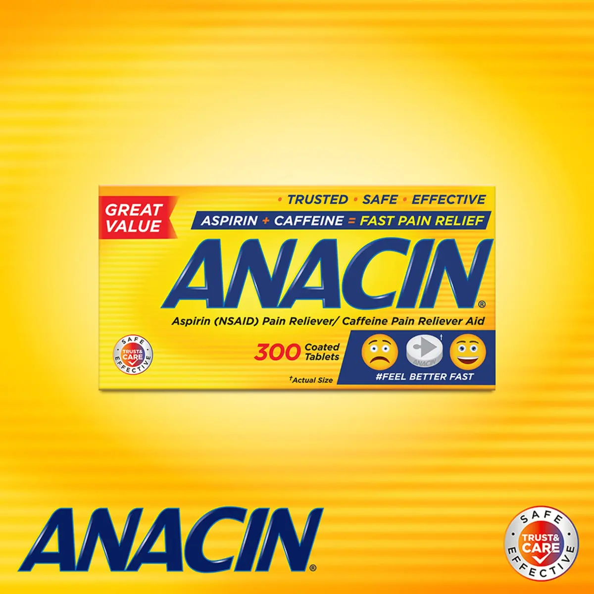 ANACIN Aspirin & Caffeine Tablets 300 Count | Fast Headache & Pain Relief - view 2