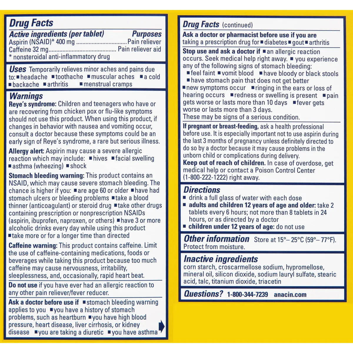 ANACIN Aspirin & Caffeine Tablets 300 Count | Fast Headache & Pain Relief - view 3