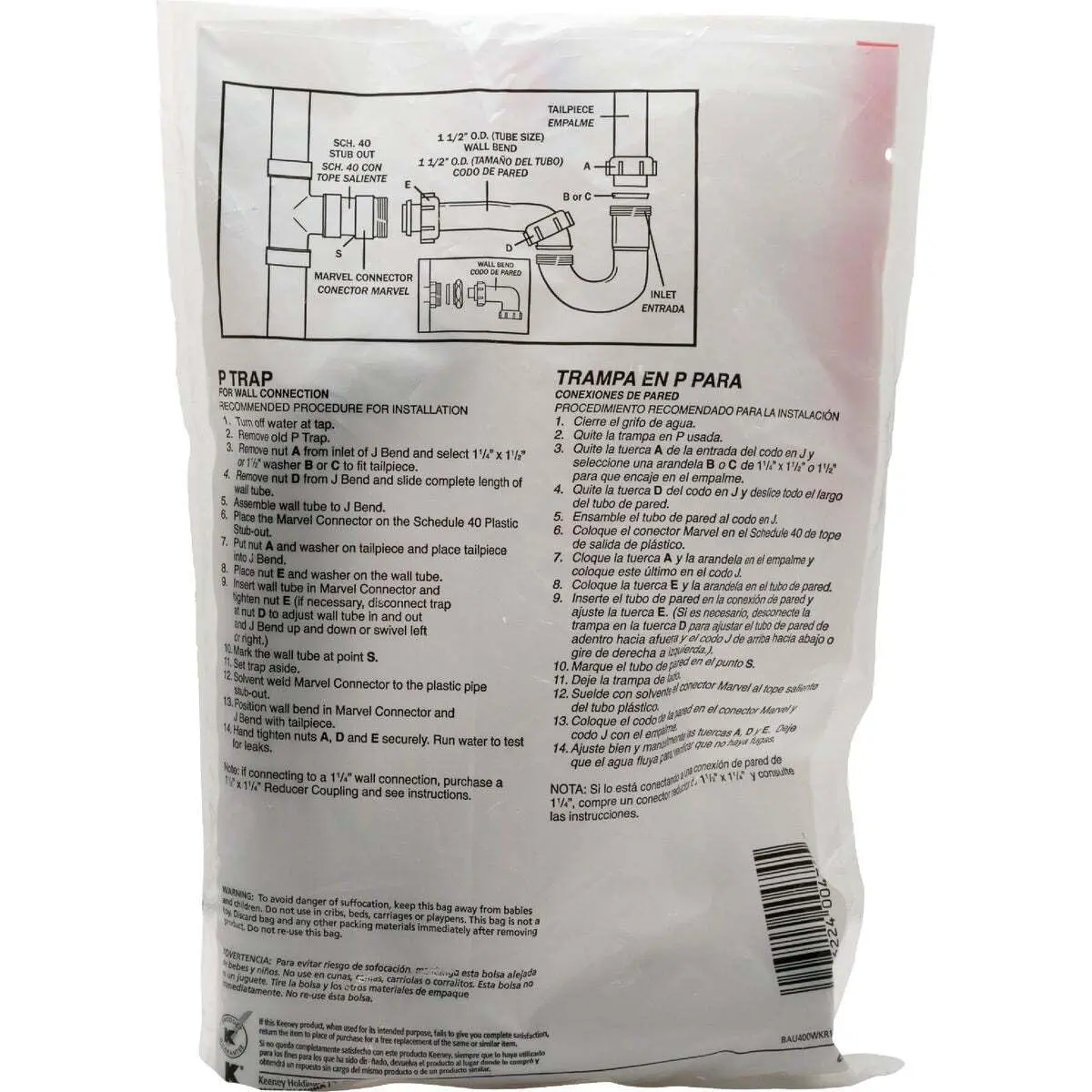 Plumb Pak 400WK Plastic P-Trap Kit 1.5" or 1.25" Inlet x 1.5" Outlet, White | Essential Plumbing Fitting - view 5