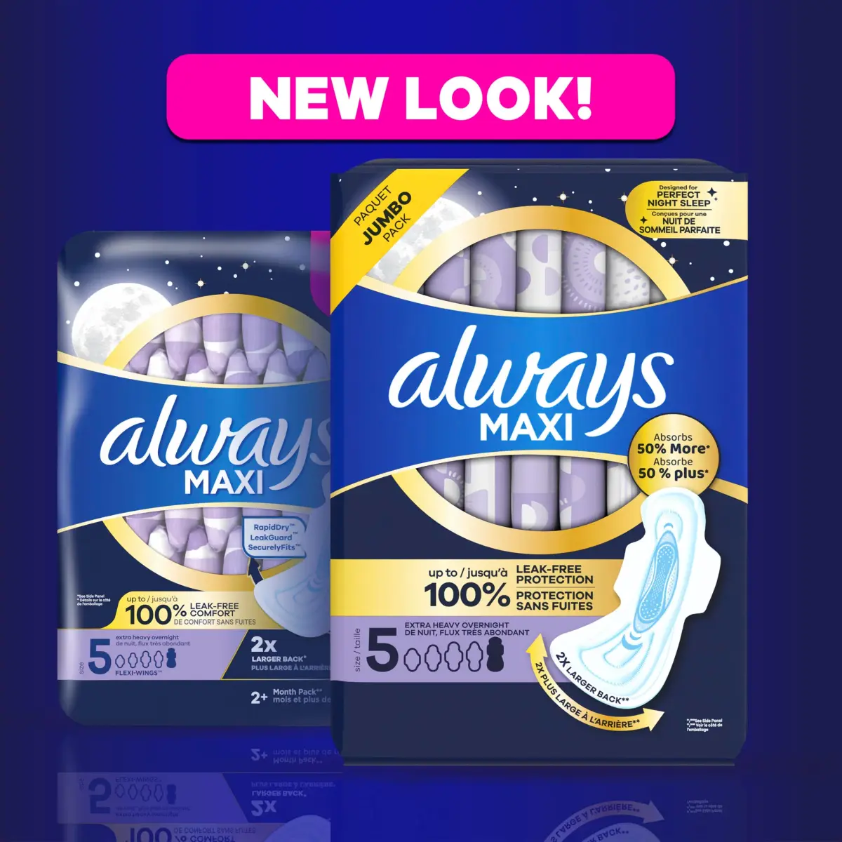 Always Maxi Feminine Pads Size 5 Extra Heavy Overnight With Wings Unscented 20 Count | 100% Leak Free Comfort - view 7