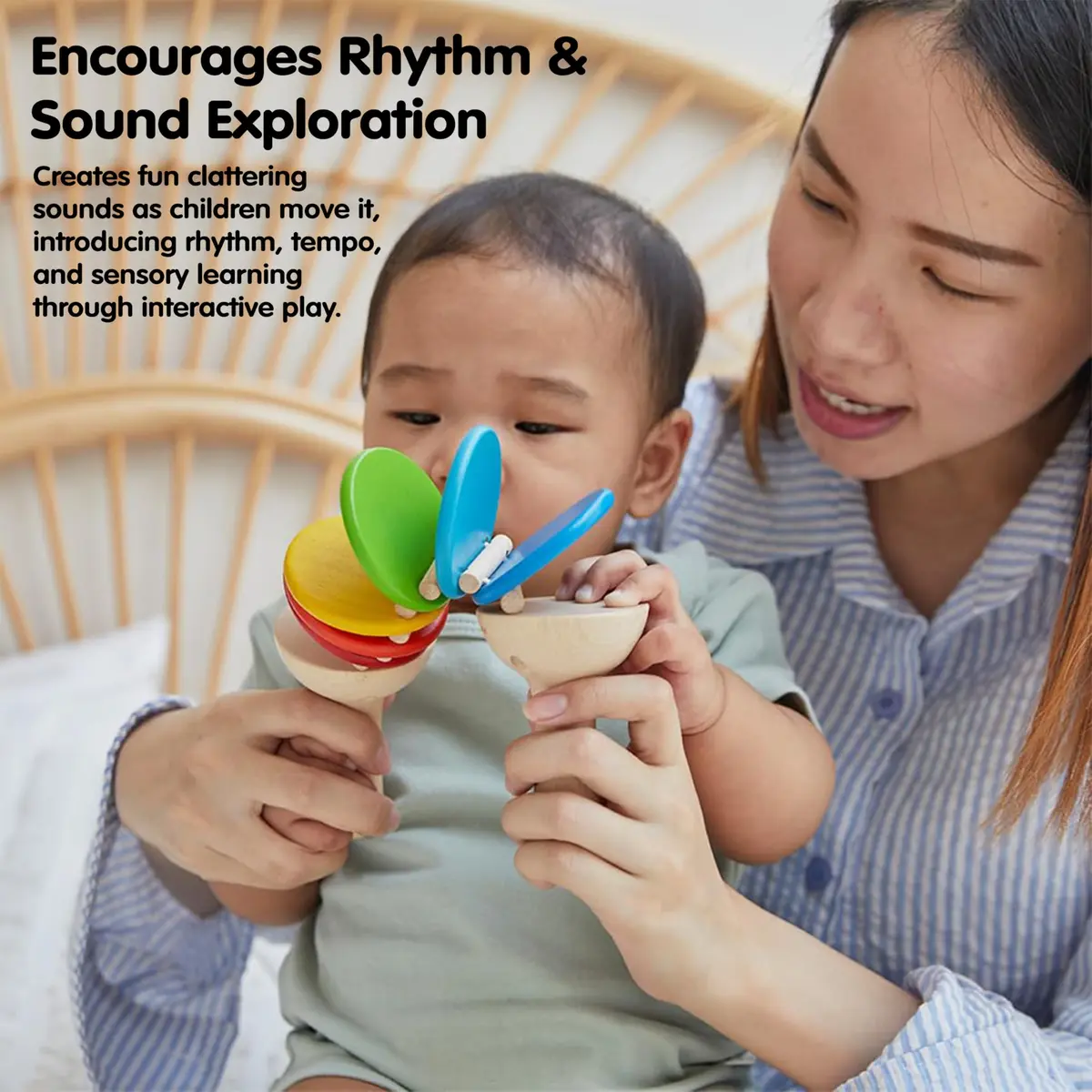 PlanToys Wooden Clatter Toy Montessori Sound & Rhythm Baby Sensory Gift | Eco-Friendly Wooden Musical Toy for Infants - view 5