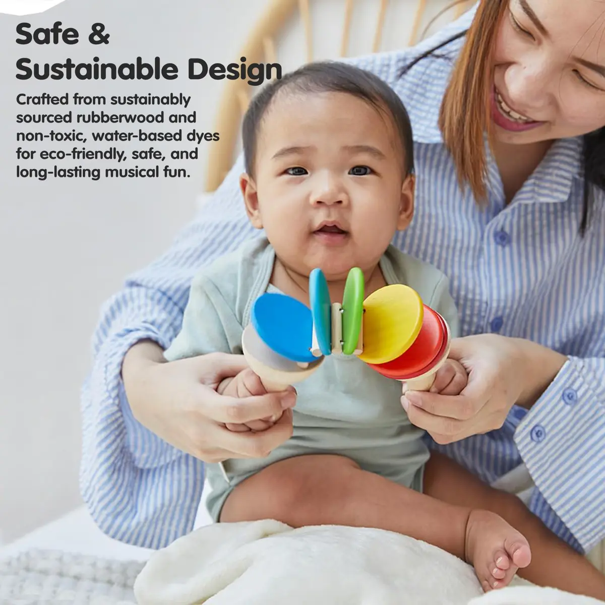 PlanToys Wooden Clatter Toy Montessori Sound & Rhythm Baby Sensory Gift | Eco-Friendly Wooden Musical Toy for Infants - view 7