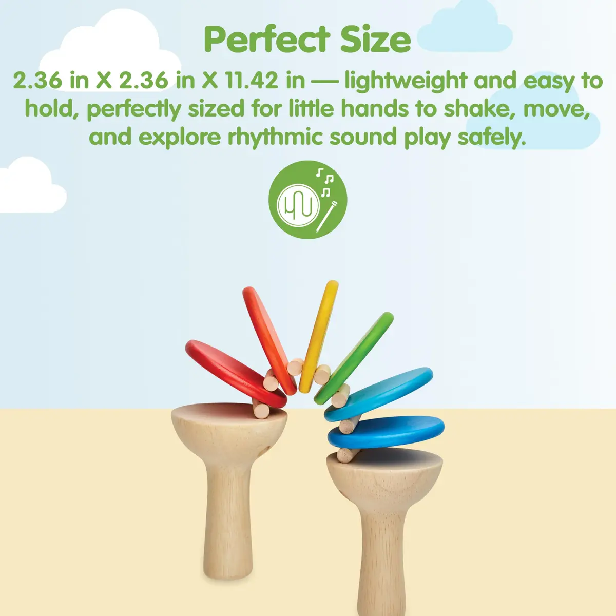 PlanToys Wooden Clatter Toy Montessori Sound & Rhythm Baby Sensory Gift | Eco-Friendly Wooden Musical Toy for Infants - view 2