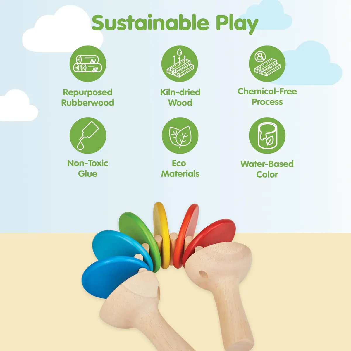 PlanToys Wooden Clatter Toy Montessori Sound & Rhythm Baby Sensory Gift | Eco-Friendly Wooden Musical Toy for Infants - view 3