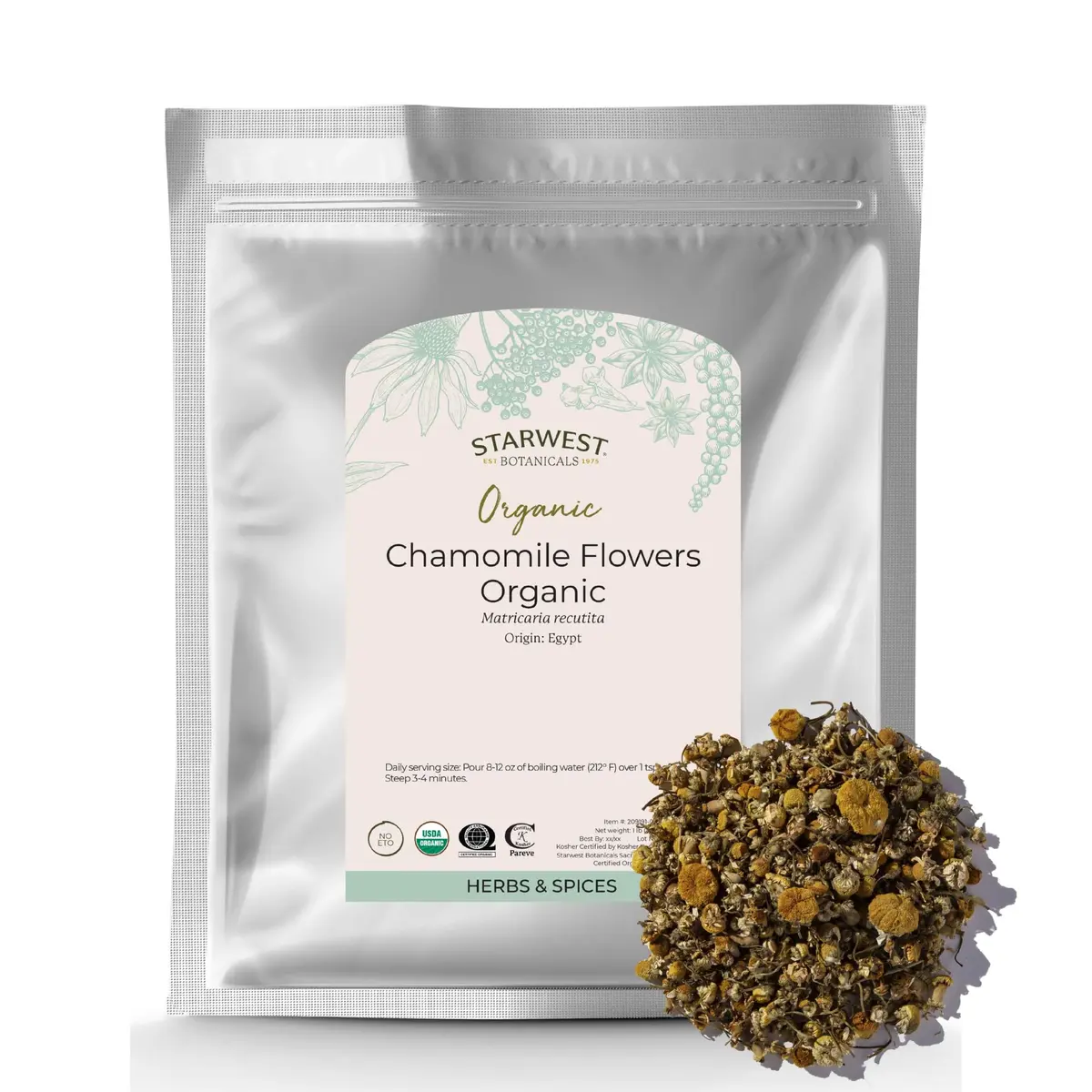 Starwest Botanicals Organic Chamomile Flowers Whole - 16 Oz | Pure Egyptian Herb for Tea & Baking - main product image