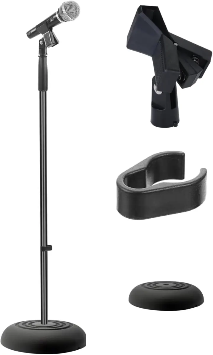 Pyle Microphone Stand - Universal Floor Standing Adjustable Heavy Base for Singing & Recording (2.8' - 5' ft., 9.8" diameter) - main product image