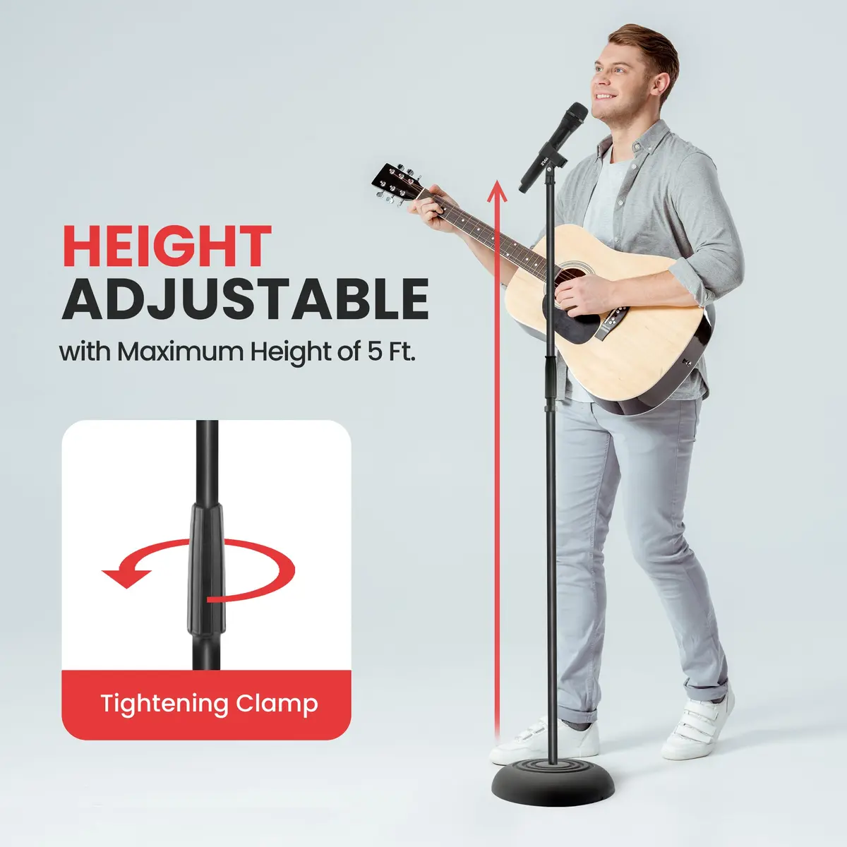 Pyle Microphone Stand - Universal Floor Standing Adjustable Heavy Base for Singing & Recording (2.8' - 5' ft., 9.8" diameter) - view 5