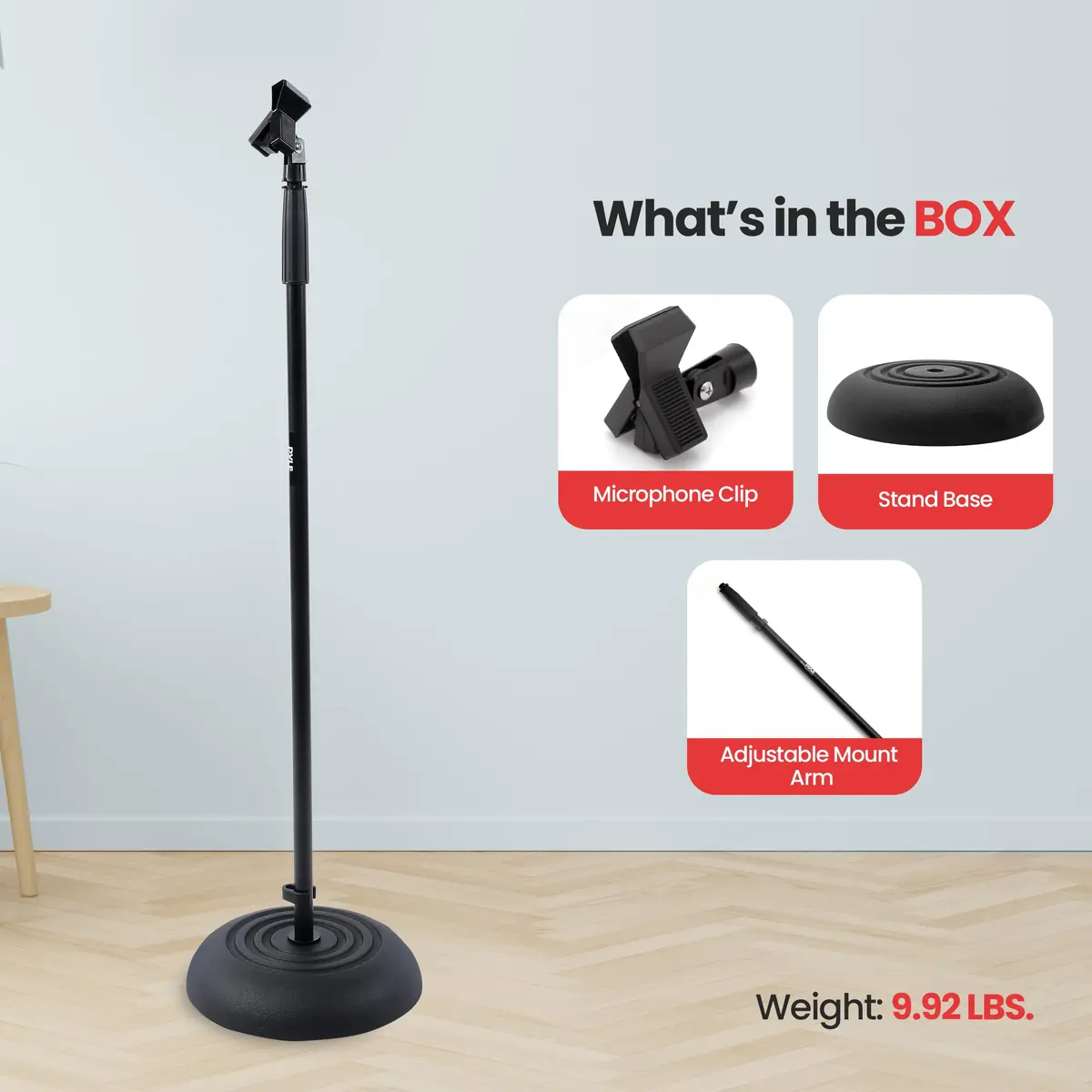 Pyle Microphone Stand - Universal Floor Standing Adjustable Heavy Base for Singing & Recording (2.8' - 5' ft., 9.8" diameter) - view 7
