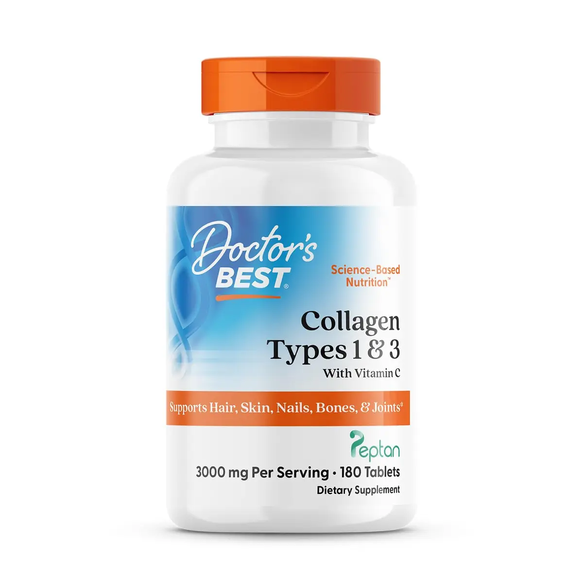 Doctor's Best Collagen Peptides Types 1 & 3 Supplement 180 Tablets | Supports Hair, Skin, Nails & Joints - main product image
