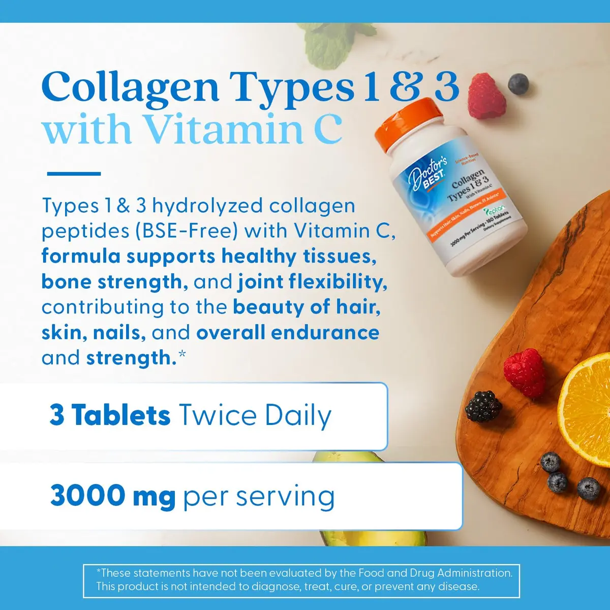 Doctor's Best Collagen Peptides Types 1 & 3 Supplement 180 Tablets | Supports Hair, Skin, Nails & Joints - view 2