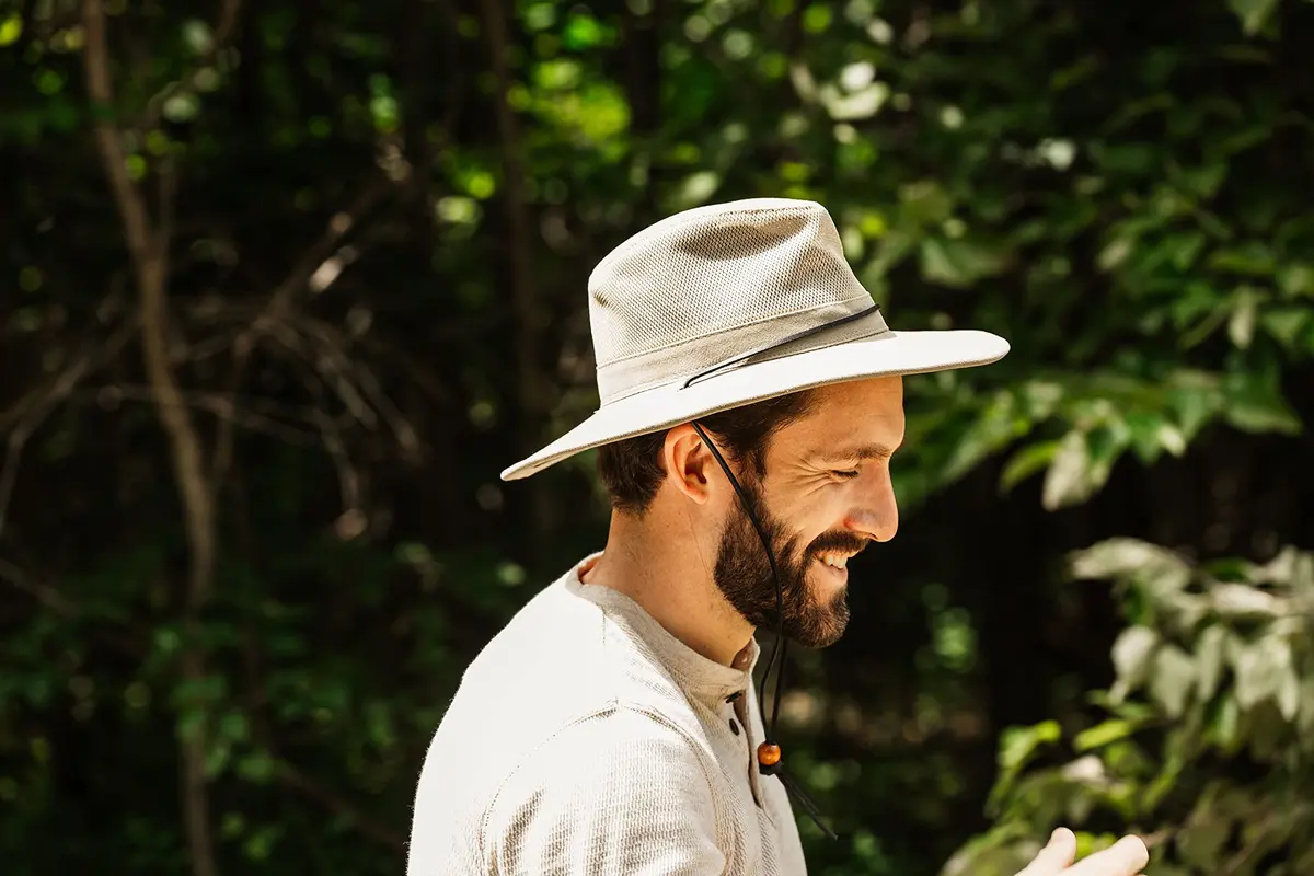 Dorfman Pacific Men's Brushed Twill-and-Mesh Safari Hat with Genuine Leather Trim Khaki | Wide Brim Sun Hat for Men - view 8