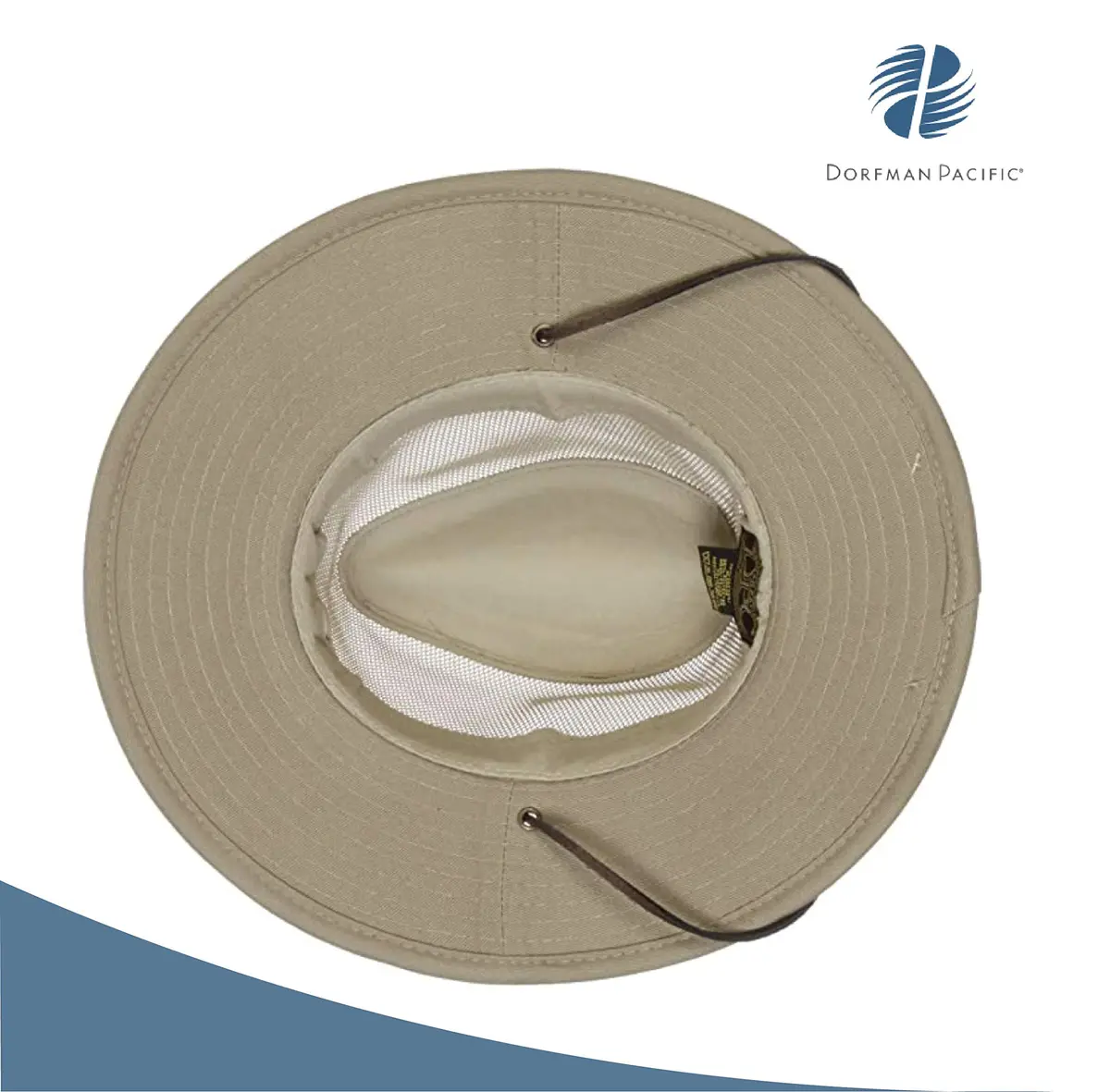 Dorfman Pacific Men's Brushed Twill-and-Mesh Safari Hat with Genuine Leather Trim Khaki | Wide Brim Sun Hat for Men - view 4