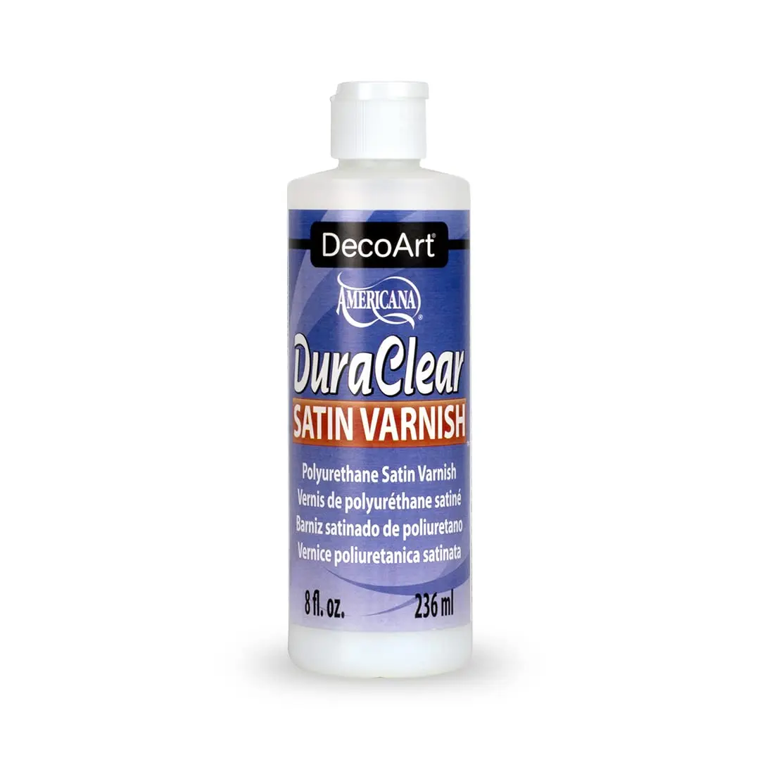 DecoArt DuraClear Varnish 8 Fl Oz Satin | Non-Yellowing Polyurethane Finish for Interior & Exterior - main product image