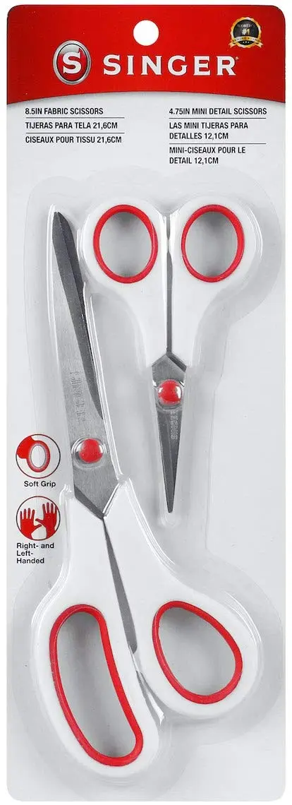 Singer Fabric & Craft Scissors Set, Red & White, 8.5-inch & 4.75-inch | Stainless Steel Blades for Precision & Comfort - main product image