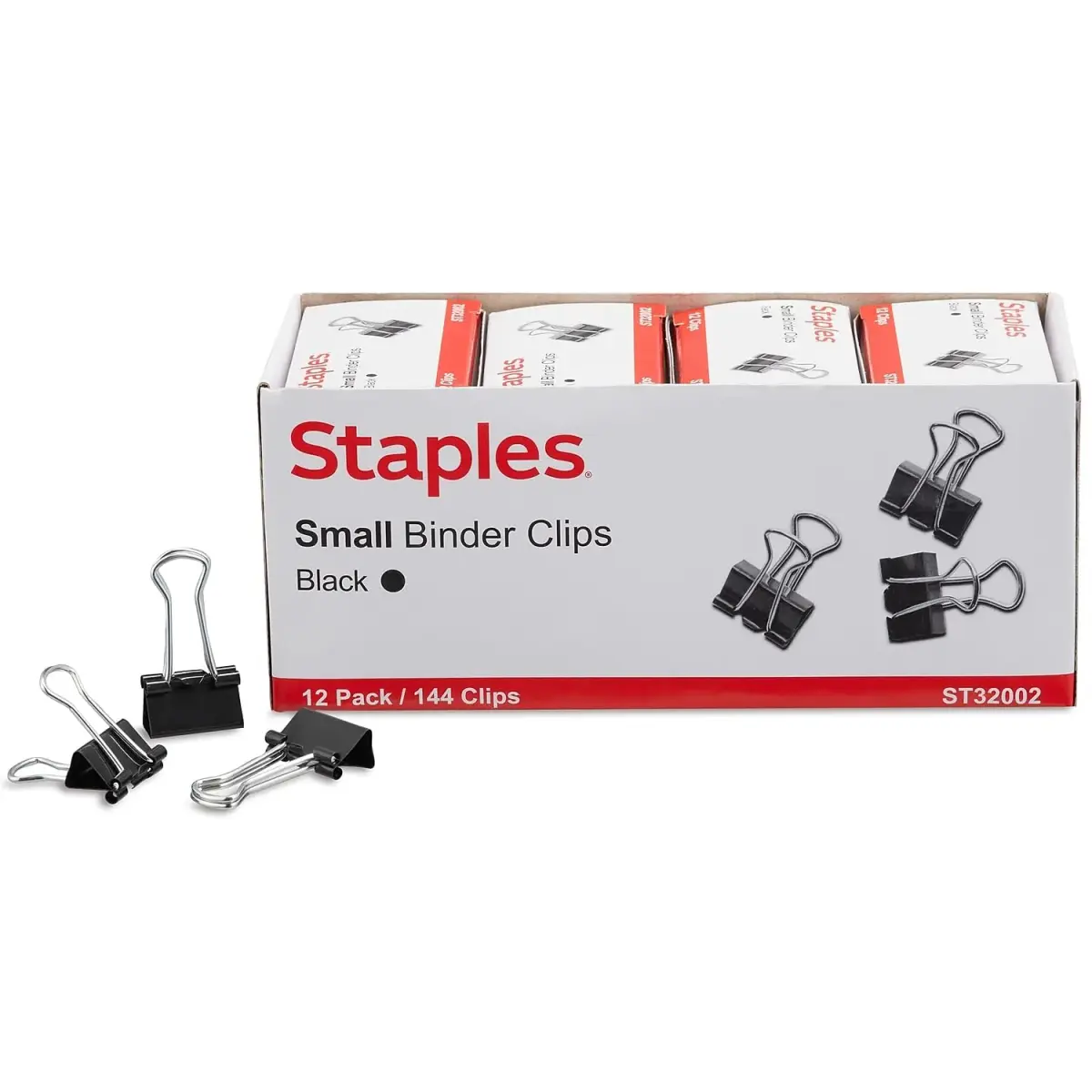 STAPLES Small Binder Clips 0.38" Capacity, Black, 144 Pack | Tempered Steel Construction for Documents & Office Use - main product image