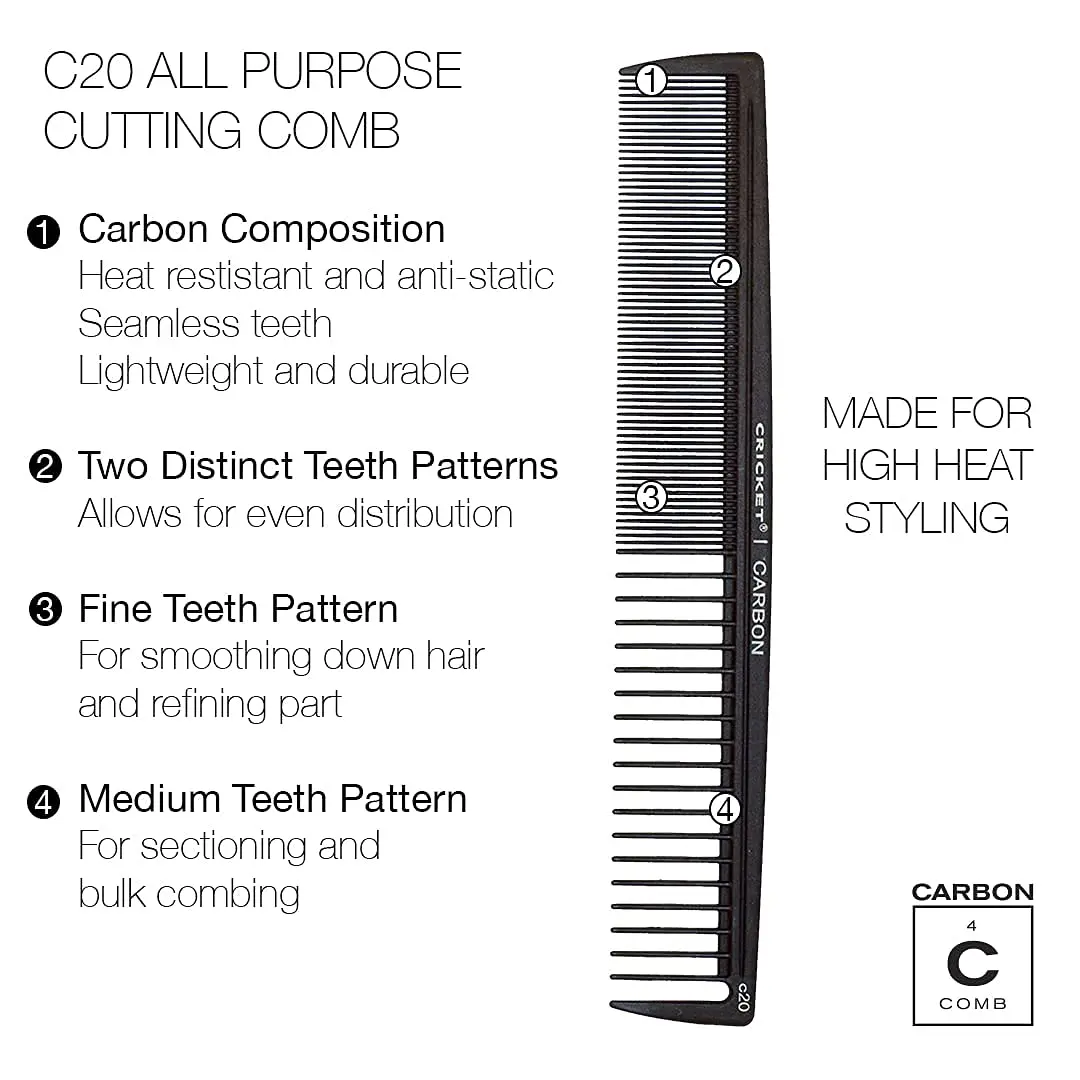 Cricket C20 Professional Stylist All-Purpose Carbon Comb | Heat-Resistant, Static-Free, Precision Cutting (115 chars) - view 3