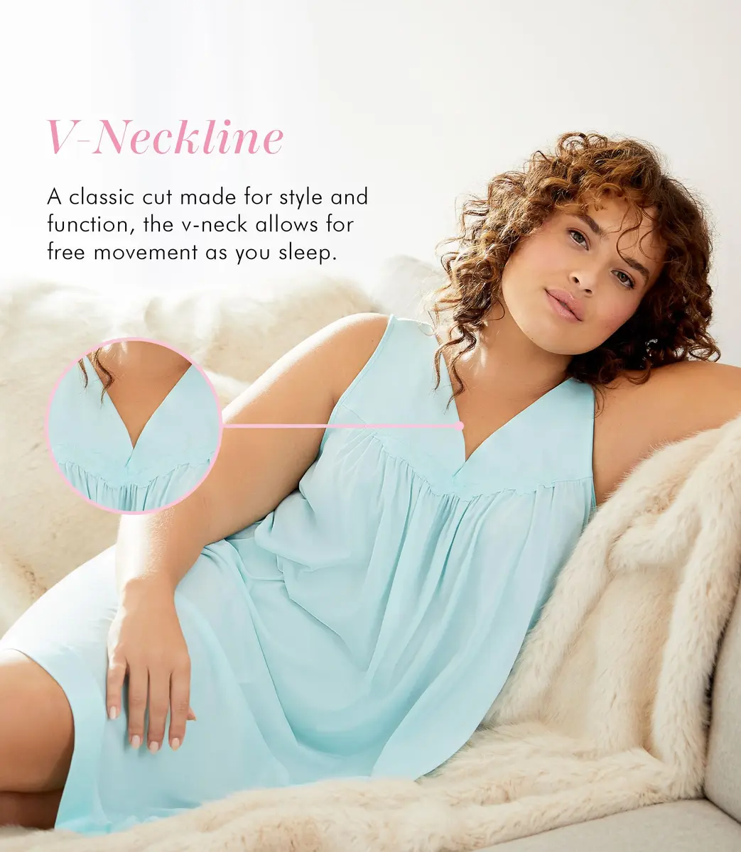 Exquisite Form Women's 30107 Nylon Tricot Sleeveless Nightgown | All-Season, Knee Length, Floral Embroidery, 220g - view 2