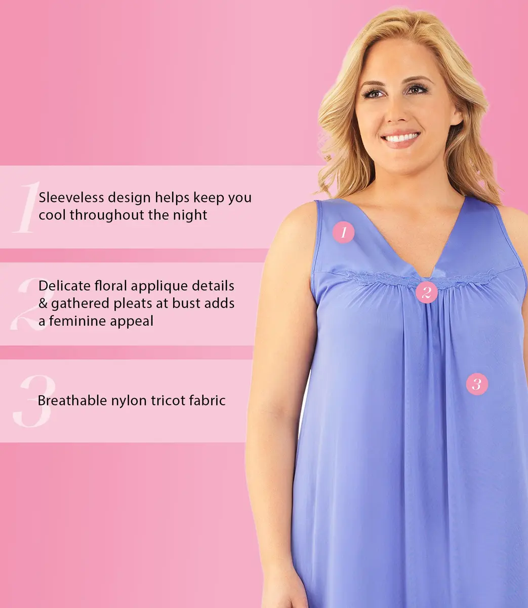 Exquisite Form Women's 30107 Nylon Tricot Sleeveless Nightgown | All-Season Comfort & Elegant Floral Details - view 4
