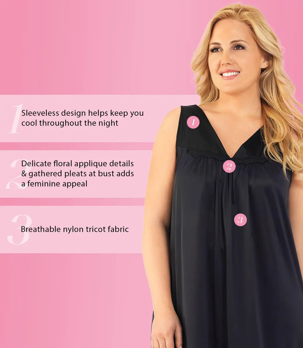 Exquisite Form Nightgown_Nightshirt Mid Rise Sleeveless Nylon Black X-Large | All-Season Comfort - view 4