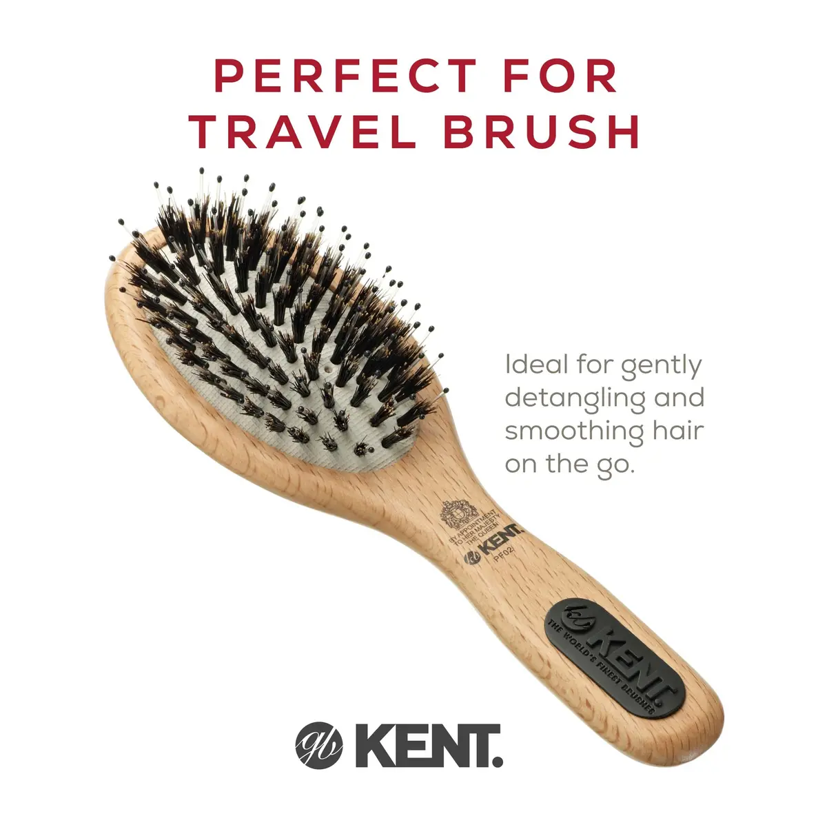 Kent PF02 Small Cushion Detangler Brush – Boar Bristle & Nylon Mix 7" (17.8 cm) | Detangles & Smooths Hair - view 3