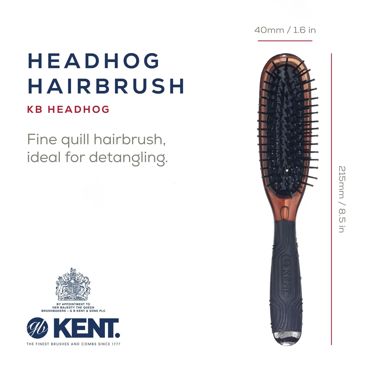 KENT HeadHog Detangler Brush with Ergonomic Rubber Grip, Anti-Static Nylon Bristles | 2.27 kg (5 lb) - view 2