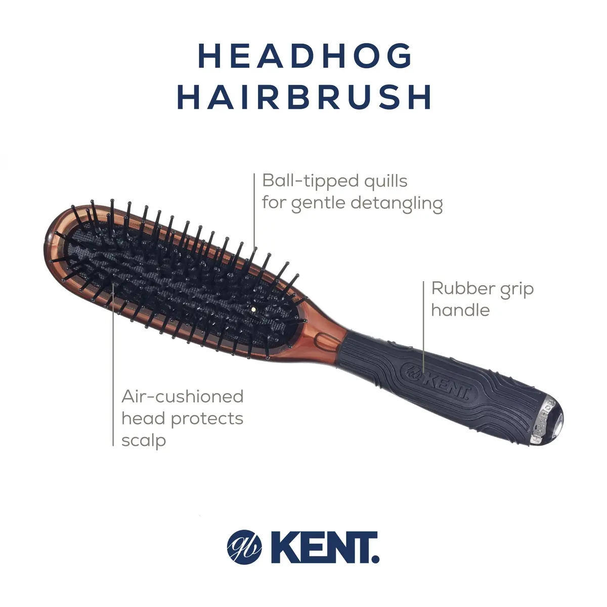 KENT HeadHog Detangler Brush with Ergonomic Rubber Grip, Anti-Static Nylon Bristles | 2.27 kg (5 lb) - view 4