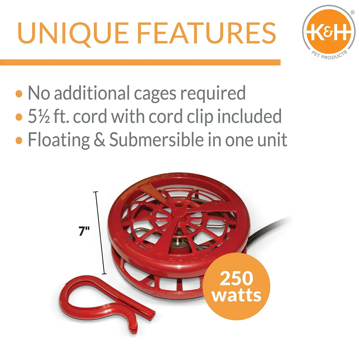 K&H Stock Tank Deicer, Pond Heater, 250W, Safety Listed, Red | Versatile Livestock Water Heater for All Tanks - view 2