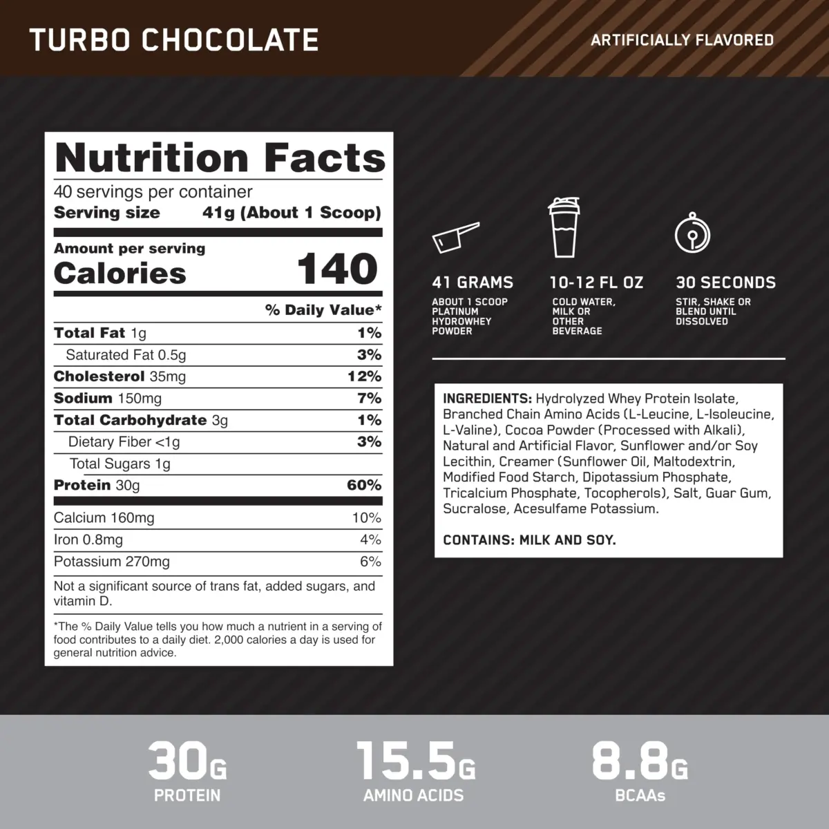 Optimum Nutrition Platinum HydroWhey Protein Powder, Turbo Chocolate, 1.82 kg (4 LB) | Fast-Acting Hydrolyzed Whey Isolate - view 3
