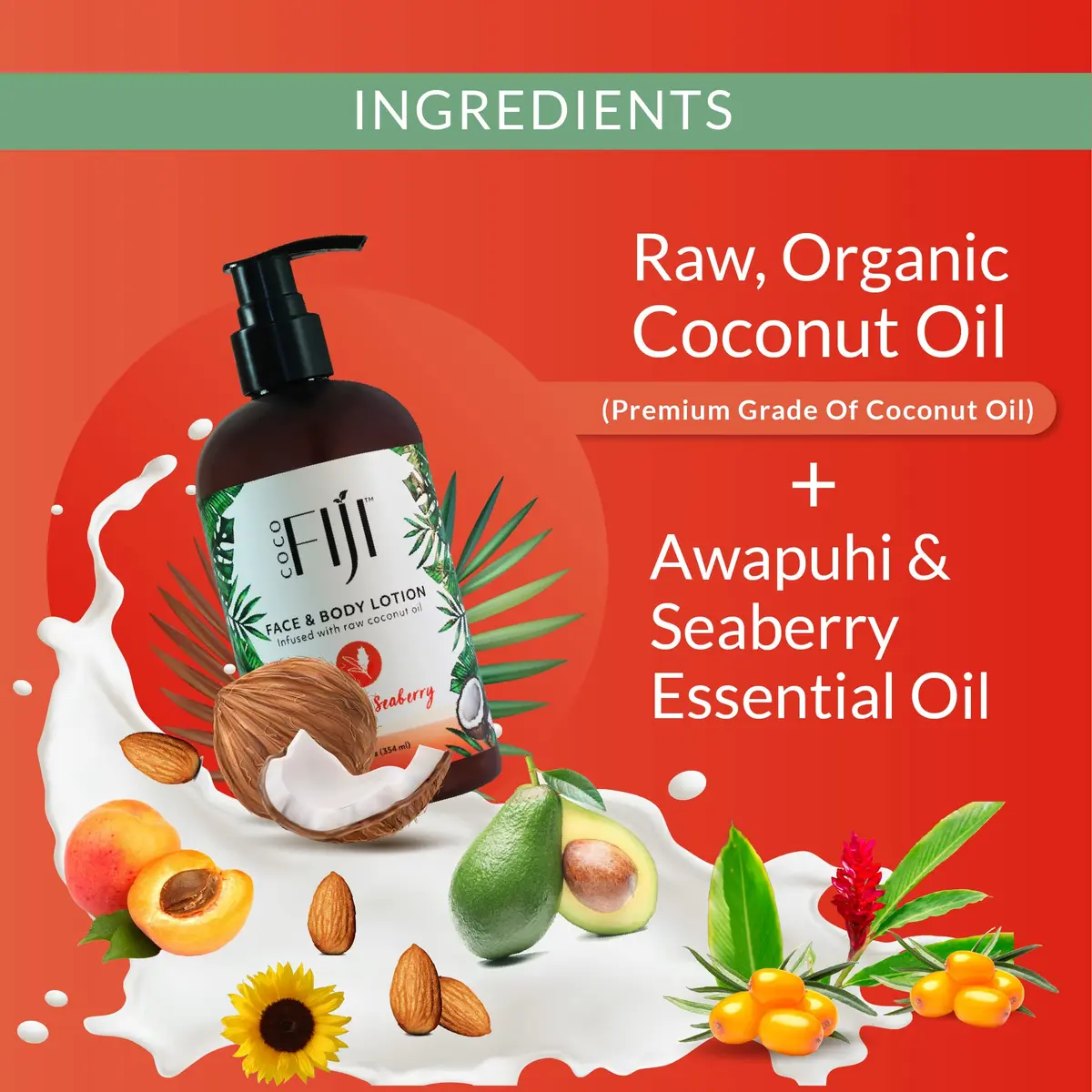 Organic Fiji Coconut Oil Infused Face & Body Lotion 12 oz | Deep Moisturizer for Sensitive Skin - view 6