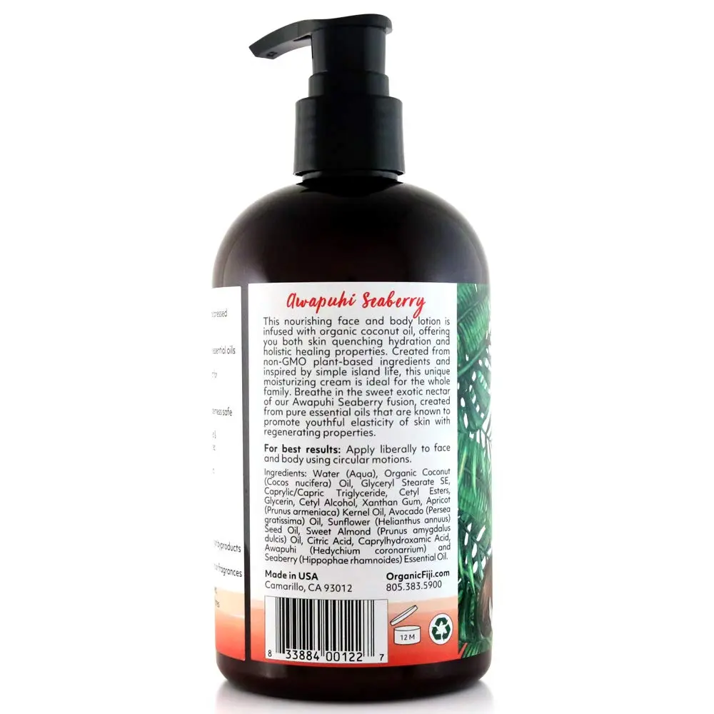 Organic Fiji Coconut Oil Infused Face & Body Lotion 12 oz | Deep Moisturizer for Sensitive Skin - view 2