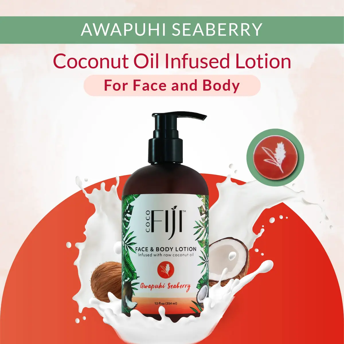 Organic Fiji Coconut Oil Infused Face & Body Lotion 12 oz | Deep Moisturizer for Sensitive Skin - view 4